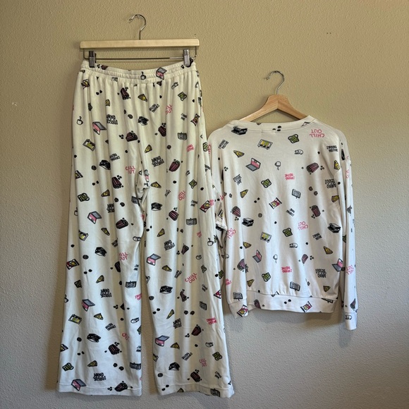 Stitch & Pine pajama set womens large emoji soft long sleeve white - Picture 2 of 11